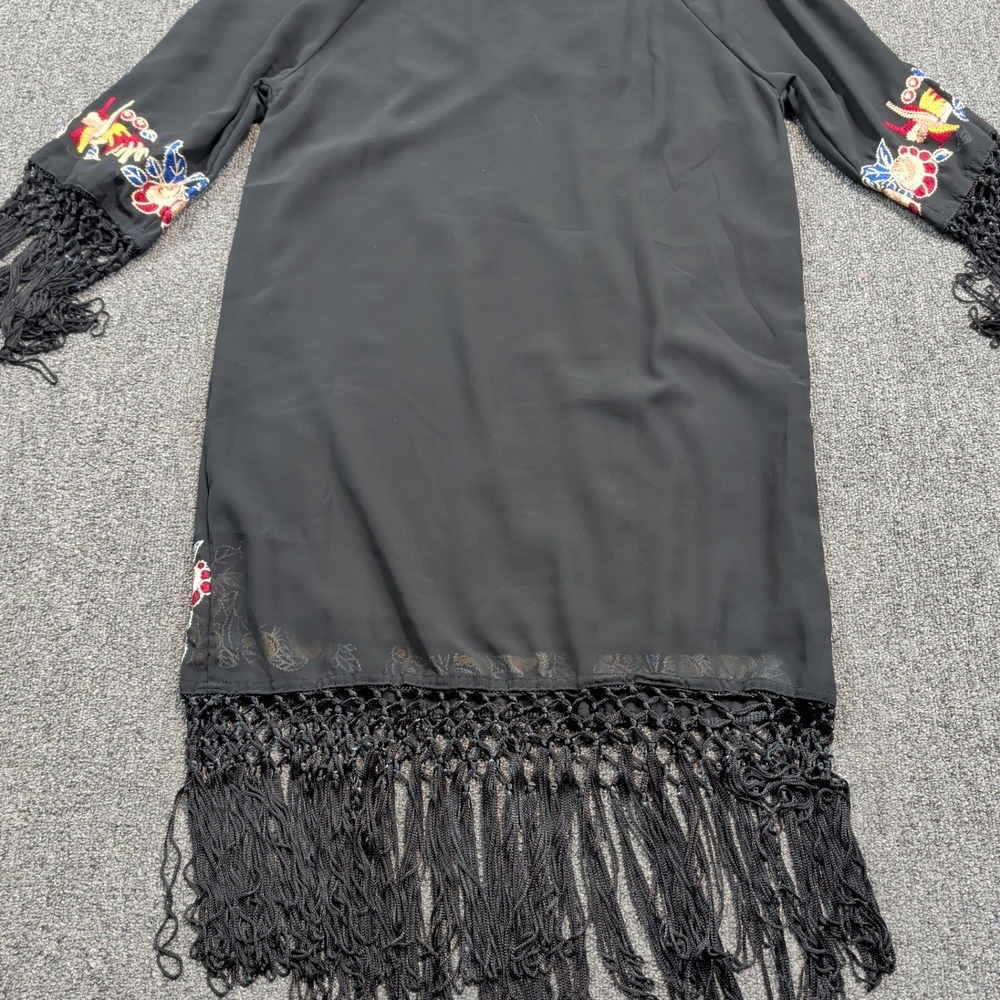 Rancho Estancia Boho Western Embroidered Fringe Shift Dress Small Black Tassel - Picture 6 of 9